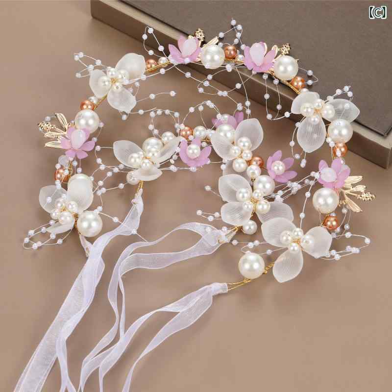 ヘアアクセサリー レディース ピンク ホワイト 花冠 カチューシャ ブライダル ウェディング 結婚式 フラワーリース 華やか エレガント 上品 ナチュラル 森ガール風 かわいい 清楚 絹オーガンジー 髪飾り 3