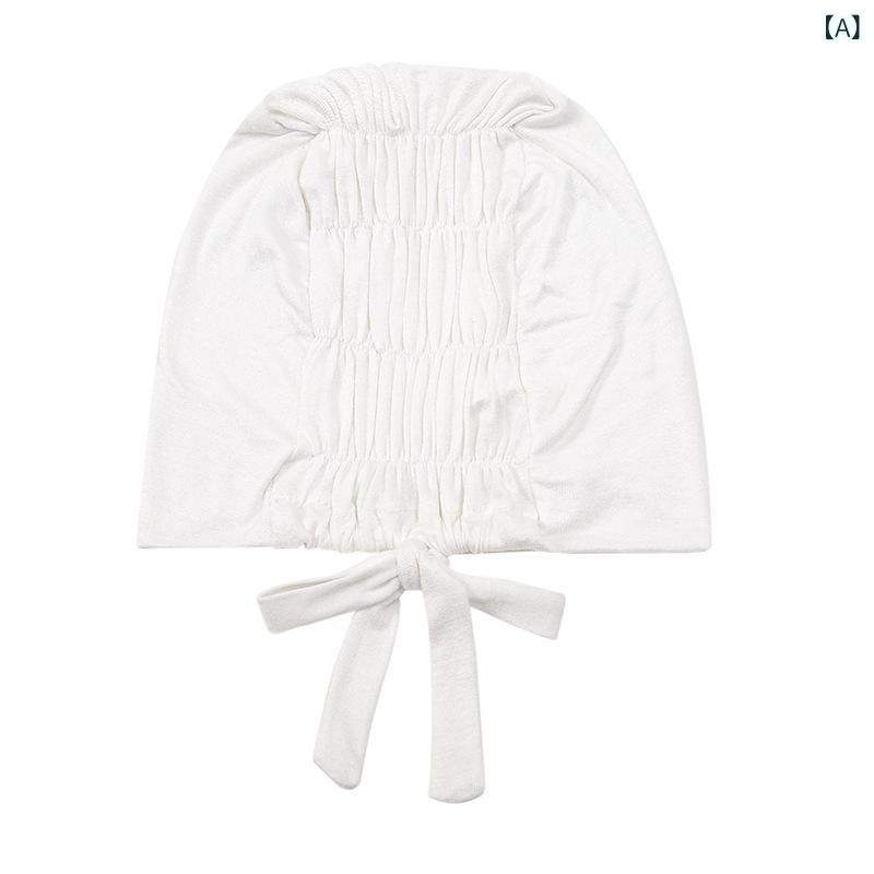 ターバン レディース 無地 シルケット加工綿 コットン ドローストリング 紐付き ロールアップ ヘッドス..