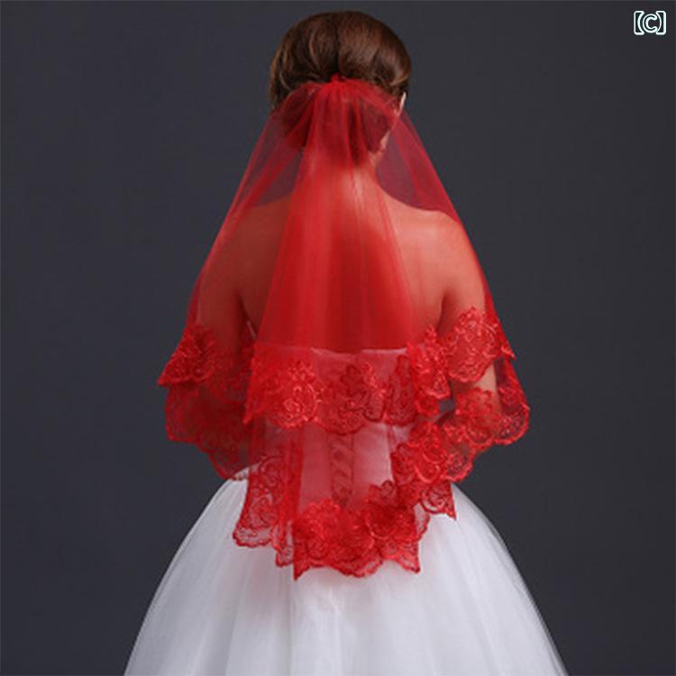 ウェディングベール レディース ブライダルベール 花嫁 結婚式 挙式 披露宴 レース リボン ロング丈 上品 前撮り セルフフォト 撮影小物 ヘッドドレス 3
