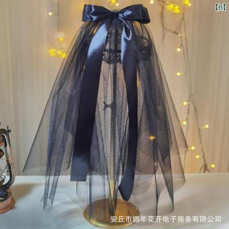 ヘッドドレス 花嫁 ブライダル ウェディングベール ショート丈 二重 リボン ホワイト チュール素材 シンプル 結婚式 ロケーション撮影 ウェディングフォト 撮影アイテム SNS映え 2