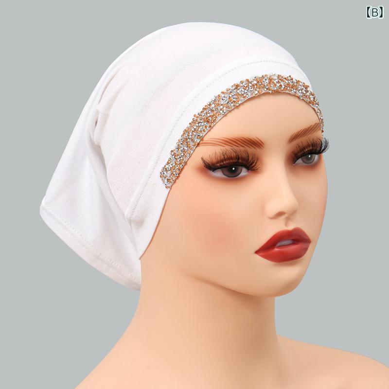 ターバンキャップ レディース 女性用 無地 ラインストーン シルケットコットン 綿 柔らかい 快適 吸湿..