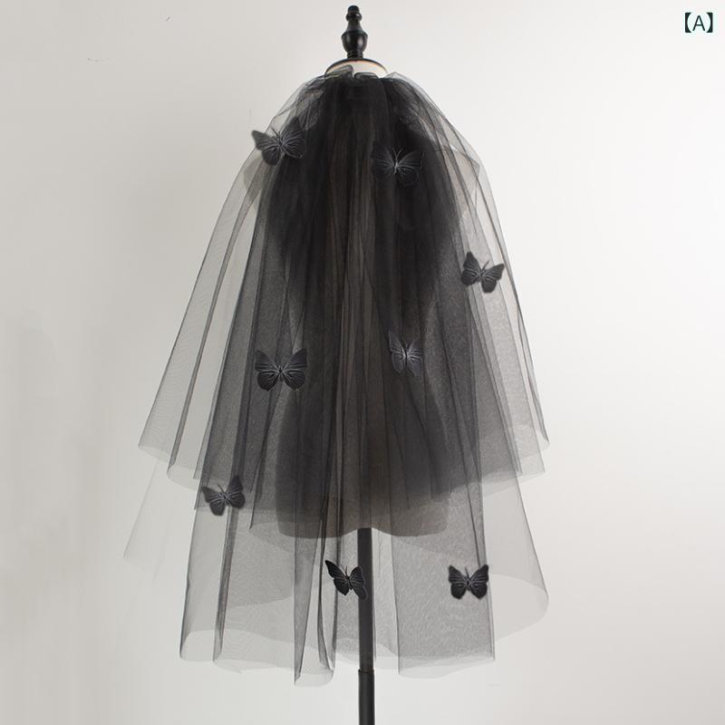 ヘッドベール レディース ブラック ハロウィン ゴシック 立体蝶 結婚式 ウェディング パーティー 撮影..