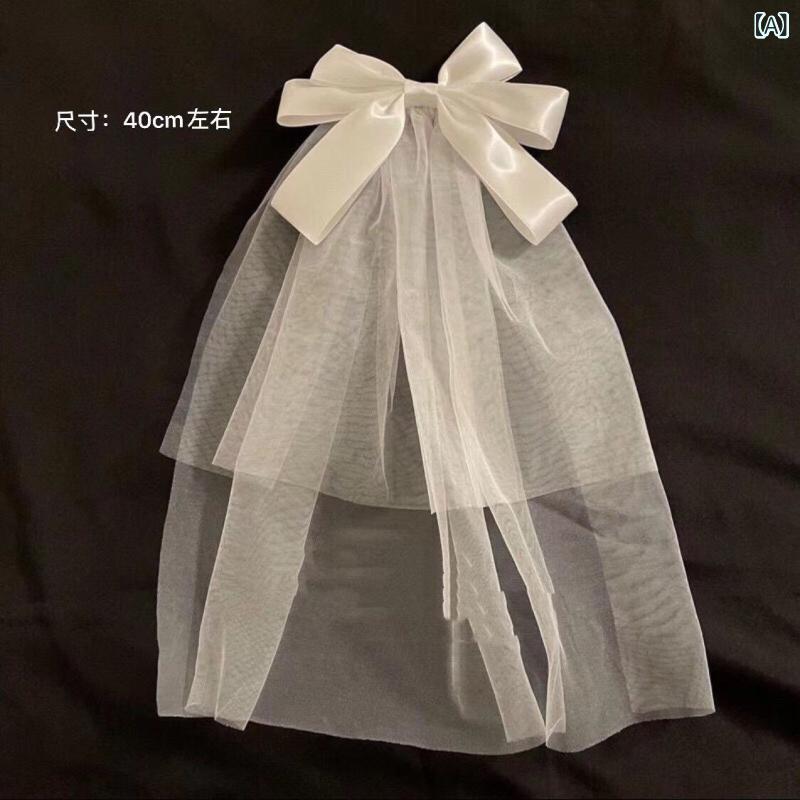 髪飾り ブライダル 新婦 ウェディング 結婚式 蝶結び リボン 白 チュール ヘッドベール パール 二層 ヘ..