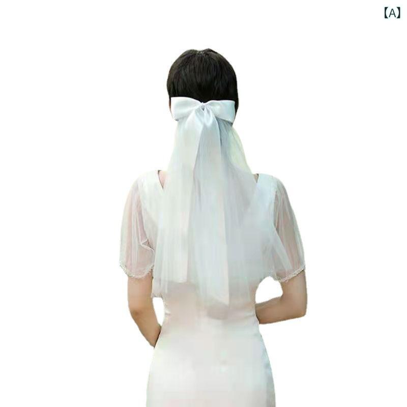 ウェディングベール レディース 二層 リボン ショート丈 入籍 結婚式 ブライダル ロケーションフォト ..