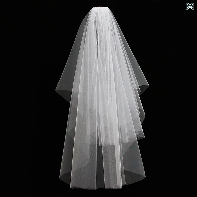 ウェディングベール 花嫁 上品 エレガント シンプル 繊細 万能 レトロ ロマンティック ダブルレイヤー 結婚式 挙式 前撮り フォトウェディング ヘアアクセサリー 白