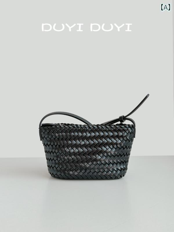 バッグ レディース 女性用 手編み 編み込み PUレザー ショルダーバッグ 斜め掛け ミニ 横型 レトロ おしゃれ スマホポケット ファスナー 日常使い(4.0)