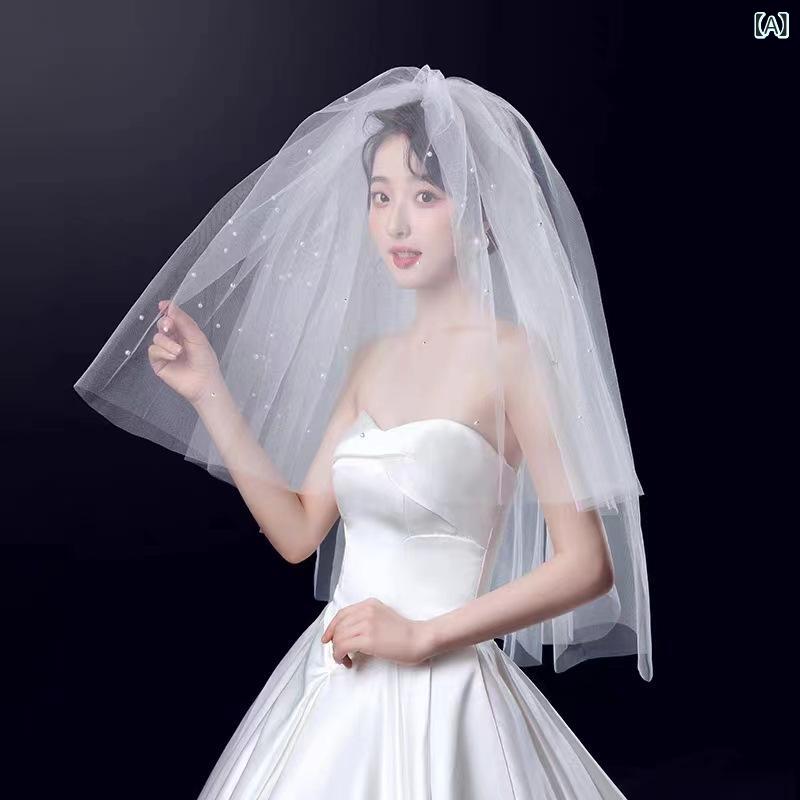 ベール レディース 花嫁 ブライダル ウェディング パール ビーズ装飾 多層 単層 チュール 結婚式 披露宴 前撮り ロケーションフォト 撮影小物 エレガント 上品