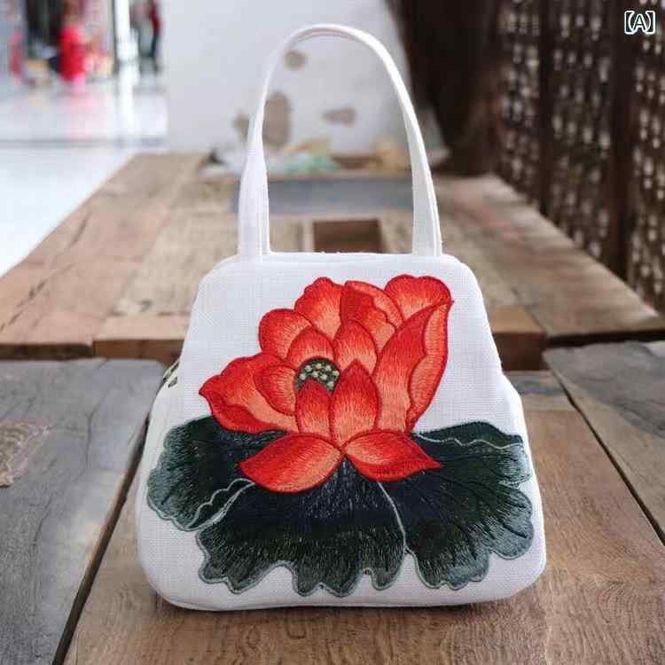 Other - バッグ レディース チャイナ風 民族調 刺繍 綿麻 キャンバス スマホ 手提げ ミニスクエア カジュアル ジッパー付き 内ポケット 軽量 おしゃれ デイリーユース