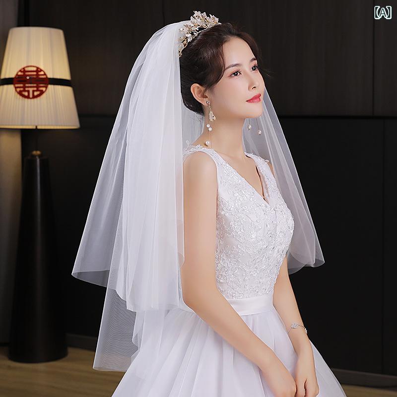 ウェディングベール レディース 結婚式 披露宴 前撮り ロケーションフォト フォトウェディング 入籍 シンプル ナチュラル チュール ダブルレイヤー ヘッドドレス ホワイト