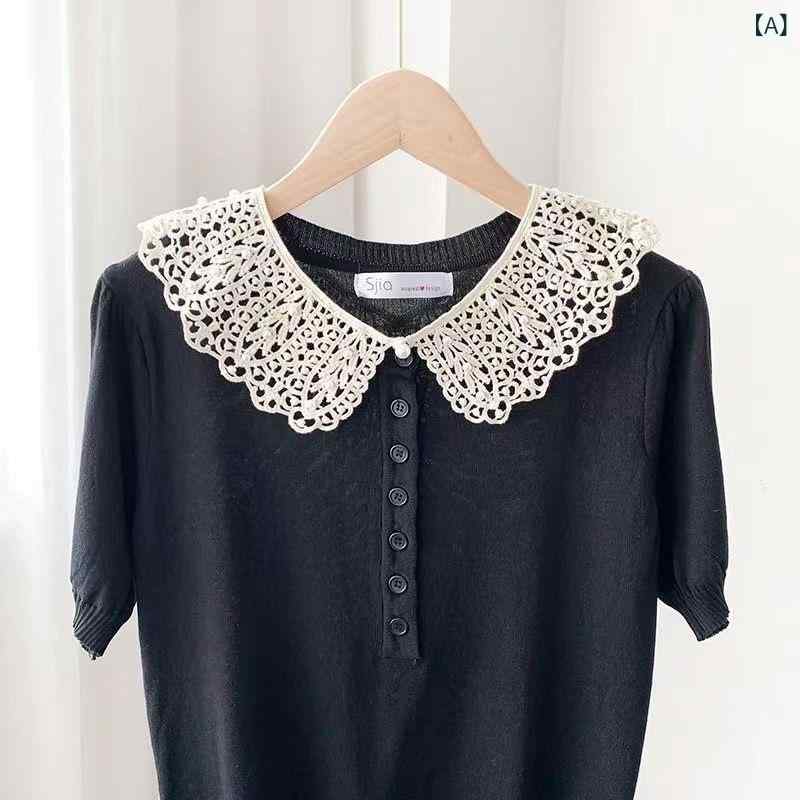 付け襟 レディース 女性用 レース ドールカラー 丸襟 パール装飾 透かし編み フリル ショール フェイクカラー 韓国風 エレガント 上品 清楚 華やか ブラウス シャツ ワンピース ドレス フォーマル カジュアル 混紡 春夏秋