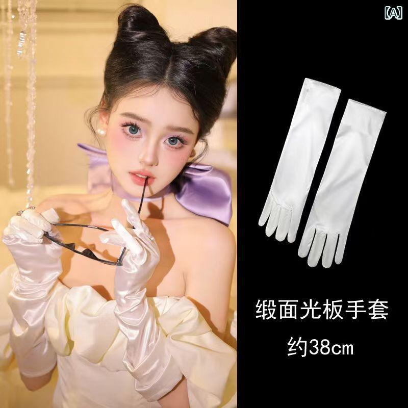 グローブ レディース 女性用 サテン ミディアム丈 フルフィンガー ウェディング ブライダル 結婚式 パ..