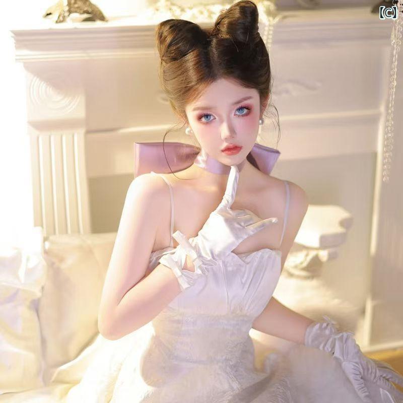 グローブ レディース 女性用 サテン ミディアム丈 フルフィンガー ウェディング ブライダル 結婚式 パーティー 発表会 演奏会 フォーマル 記念撮影 フォトウェディング 防寒 暖か オールシーズン プリーツ 蝶々モチーフ 白 ピンク