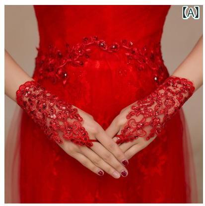 グローブ ブライダル ウェディング 結婚式 披露宴 新婦 レース素材 ポリエステル 指なし ショート丈 ビ..