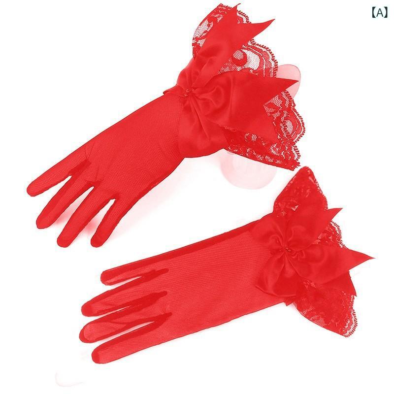 グローブ レディース ウェディング ブライダル 結婚式 花嫁 ショート丈 黒 ブラック チュール レース ..