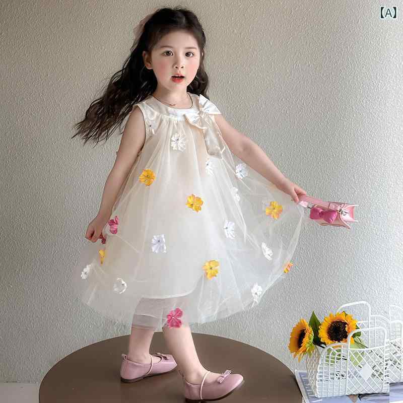 ワンピース キッズ 女の子 夏 半袖 シフォン チュール レース 切り替え プリンセス ドレス ノースリーブ かわいい おしゃれ Aライン リゾート 薄手 涼しい 子供服 通園 通学 旅行