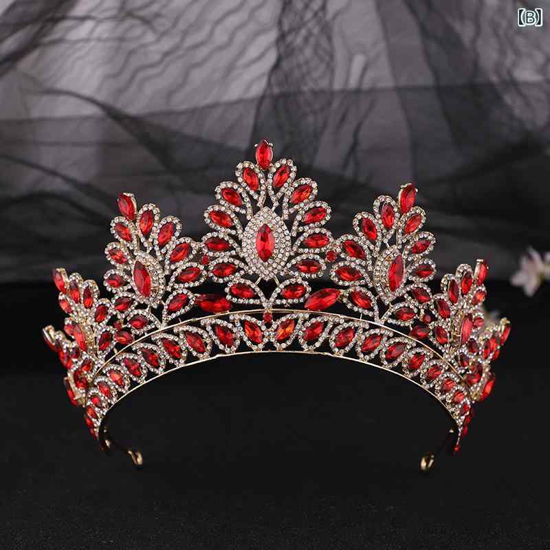 narukiのティアラ レディース 花嫁 ブライダル ウェディング 結婚式 ヘッドドレス クラウン 冠 欧米風 存在感 高級感 豪華 華やか ラインストーン クリスタル 合金 ヘアアクセサリー 髪飾り｜アングル2
