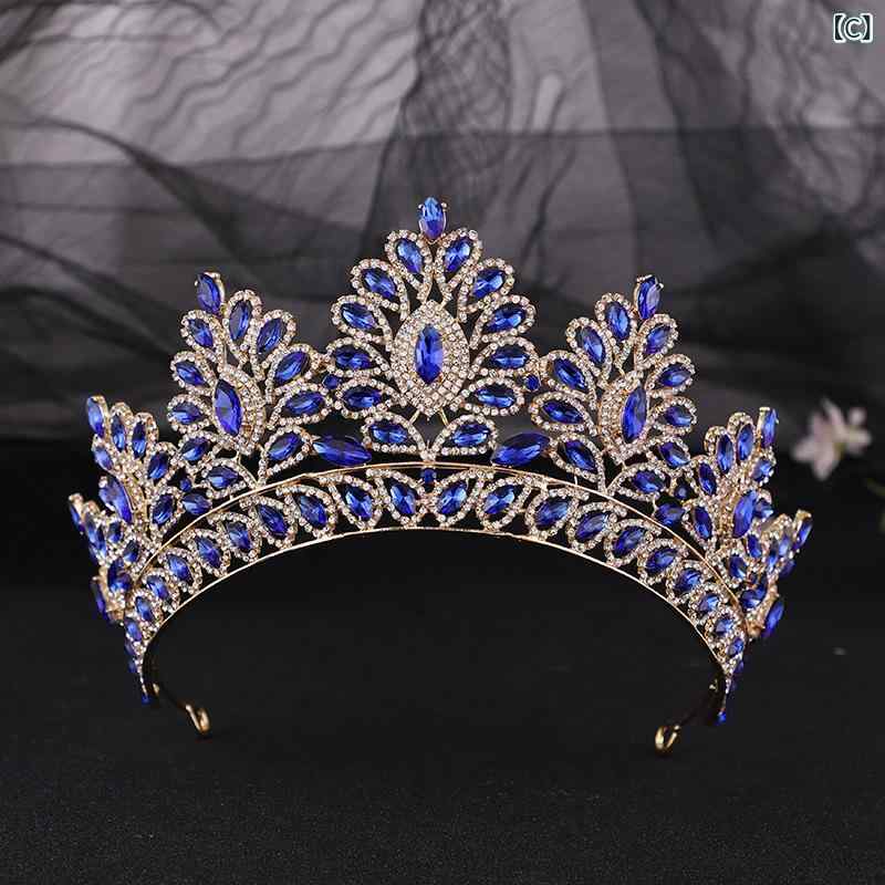 narukiのティアラ レディース 花嫁 ブライダル ウェディング 結婚式 ヘッドドレス クラウン 冠 欧米風 存在感 高級感 豪華 華やか ラインストーン クリスタル 合金 ヘアアクセサリー 髪飾り｜アングル3