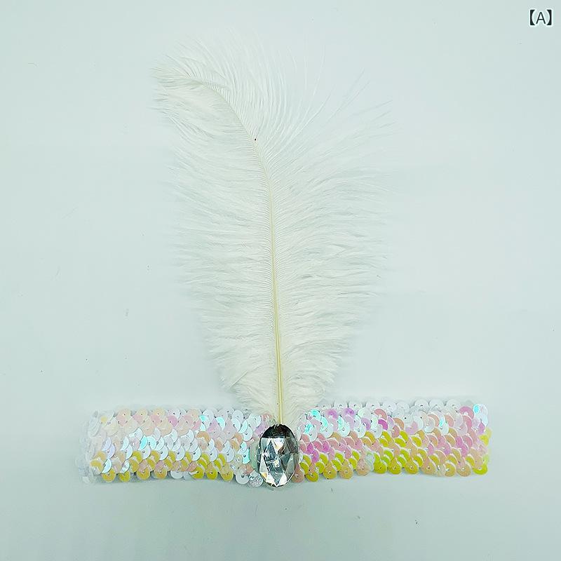 髪飾り 大人 子供用 ダチョウ フェザー 羽根 スパンコール ジルコニア ヘッドバンド インディアン ネイ..