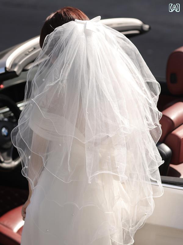 ヘアアクセサリー 花嫁 レディース 韓国風 エレガント 上品 白 ジルコニア パール リボンモチーフ ベー..