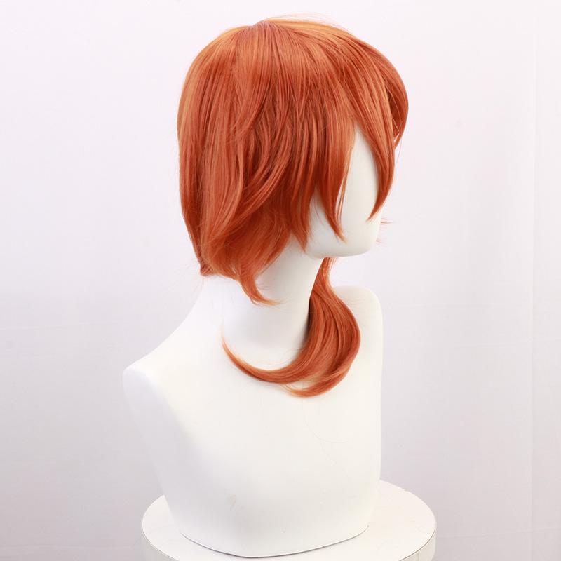 コスプレウィッグ 男女兼用 文豪ストレイドッグス 中原中也 無造作カール 斜め前髪 ミディアムロング 高温耐熱ファイバー ローズネット 染色可能 イベント 仮装