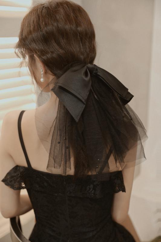 ベール レディース レトロ クラシカル 森ガール風 幻想的 ショート丈 ブラック フェイスベール ウェディング 披露宴 パーティー ロケーションフォト 撮影小物 髪飾り 布製