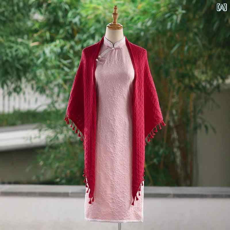 ショール レディース 春夏 チャイナドレス 高級感 ニット かぎ針編み 透かし編み ハンドメイド フリン..