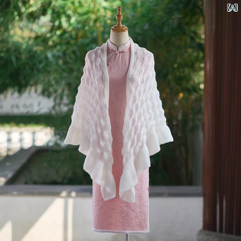 カーディガン レディース レトロ チャイナドレス ショール ニット 三角デザイン オフィス 冷房対策 羽..