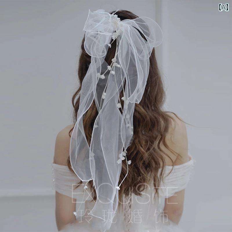 髪飾り レディース 花嫁 ウェディング ブライダル ショートベール ヘッドドレス 韓国風 森ガール ナチュラル 上品 可憐 華やか 二重層 ラインストーン 結婚式 白