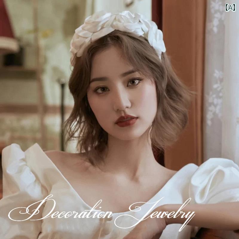 ヘッドドレス レディース ブライダル ウェディング 結婚式 披露宴 前撮り 白い花 パール フラワーモチーフ カチューシャ ショートヘア ミディアムヘア シンプ...