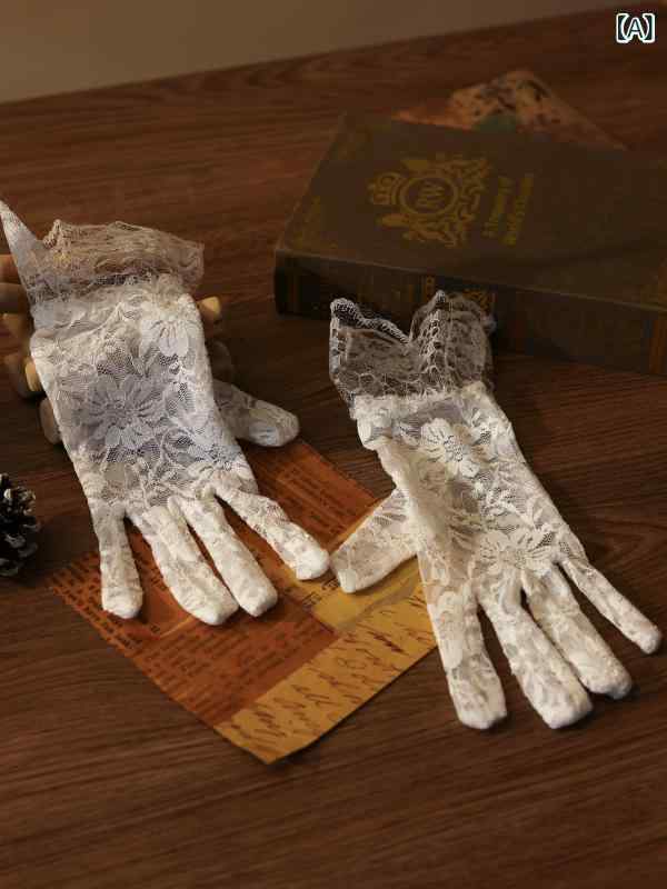 グローブ 手袋 レディース ウェディング ブライダル 花嫁 結婚式用 レース リボン 蝶結び パール チュ..