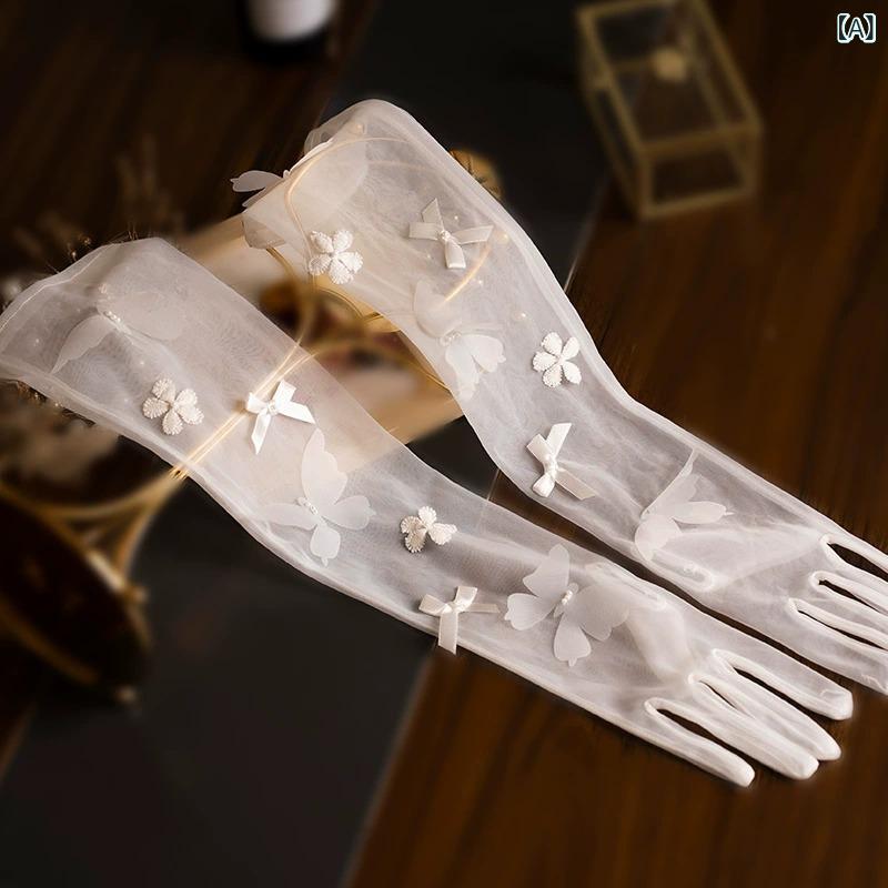 グローブ レディース 女性用 新婦 ウェディング 結婚式 披露宴 前撮り チュール 花 パール ロング 高級..