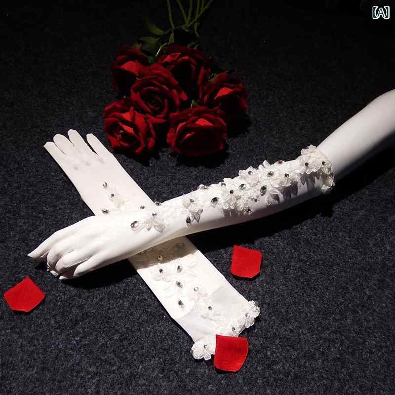 手袋 レディース ブライダル 結婚式 披露宴 ウェディング ロンググローブ レース サテン 白 赤 指なし 指あり フォーマル エレガント パーティー