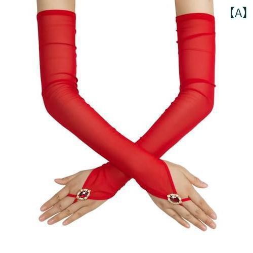 手袋 レディース グローブ ロング丈 指なし 薄手 シースルー 透け感 チュール オーガンジー メッシュ ウェディング ブライダル 結婚式 花嫁 春夏 白 アイボリー 黒