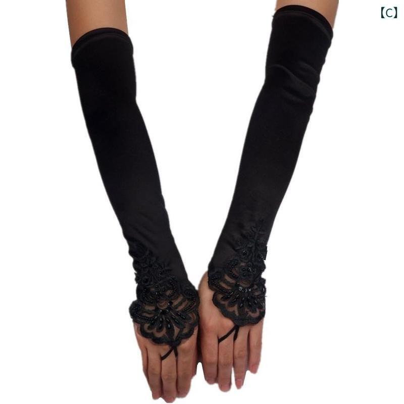 グローブ メンズ 男性用 サテン レース編み フィンガーレス 指なし 肘丈 ロング 結婚式 披露宴 二次会 パーティー ダンス イベント フォーマル レッド ホワイト ブラック シャンパン