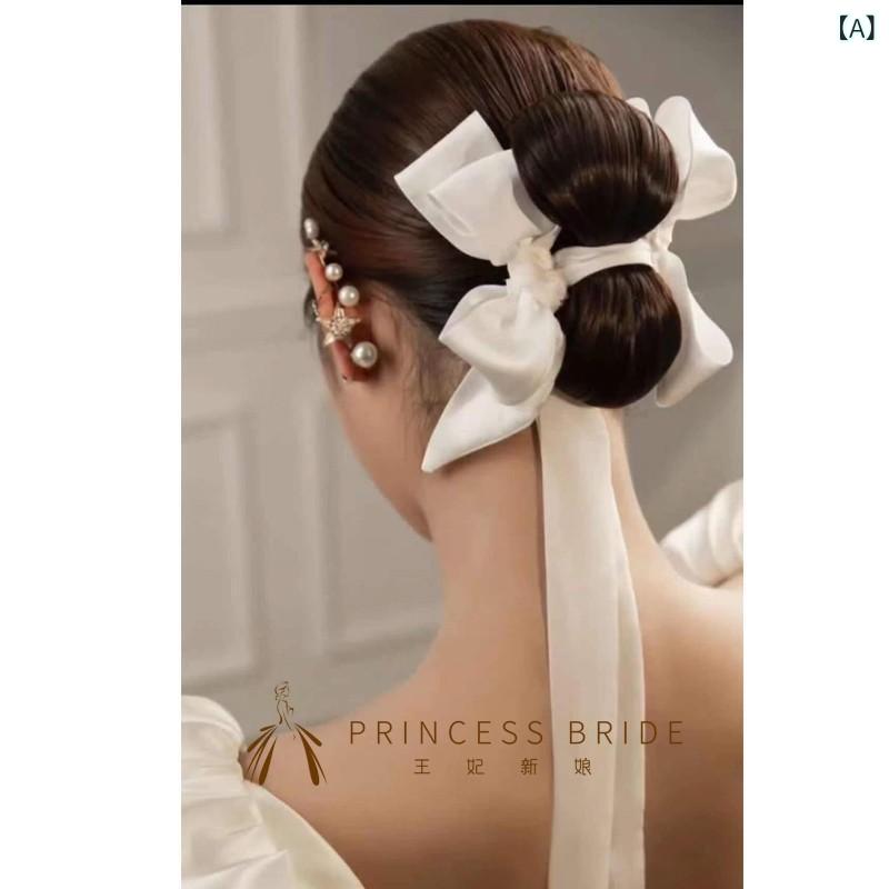 髪飾り レディース 韓国風 ブライダル ウェディング サテン リボン 蝶結び ヘアクリップ バレッタ カチ..