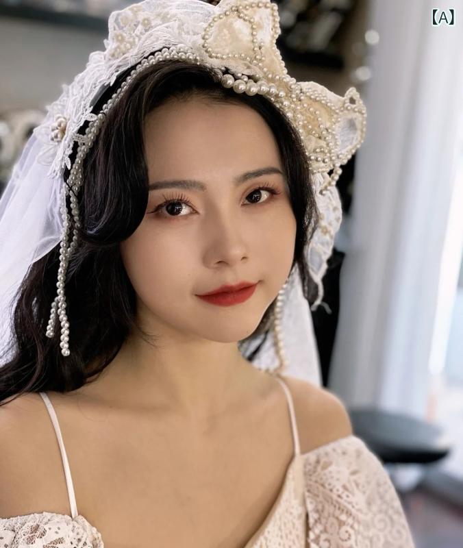 ヘッドドレス ブライダル 花嫁 パール リボン 結婚式 披露宴 ウェディング 前撮り フォトウェディング 記念撮影 ヘアアクセサリー 髪飾り 上品 エレガント 清楚 ホワイト