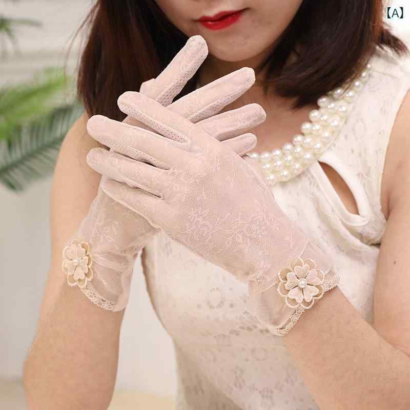手袋 グローブ レディース レース ショート丈 通気性 春夏 サイクリング ドライブ用 滑り止め スマホ対..