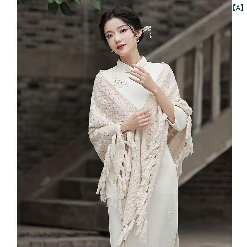 ショール レディース 透かし編み ニット 羽織り カーディガン チャイナドレス合わせ チャイナ風 エスニ..