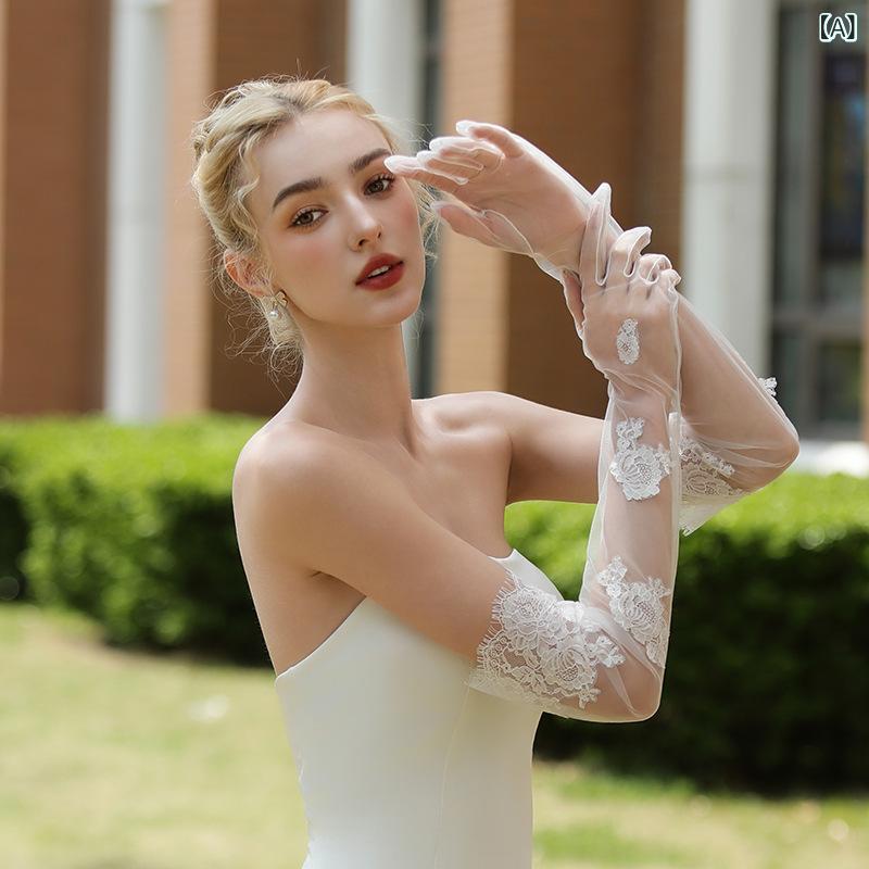 手袋 レディース ウェディング ブライダル 結婚式 披露宴 フォーマル ショート丈 シアー チュール レース エレガント 上品な アクセサリー オフホワイト ニット グローブ 通年
