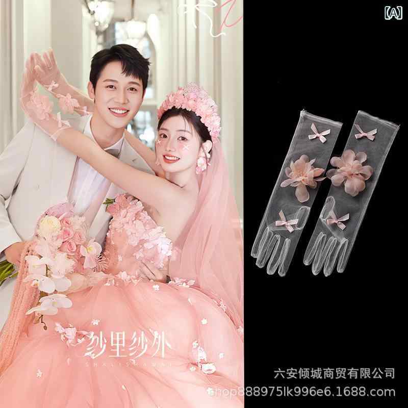 グローブ レディース ブライダル 花嫁 チュール ミディアム丈 ピンク フラワー 豪華 ラグジュアリー プ..