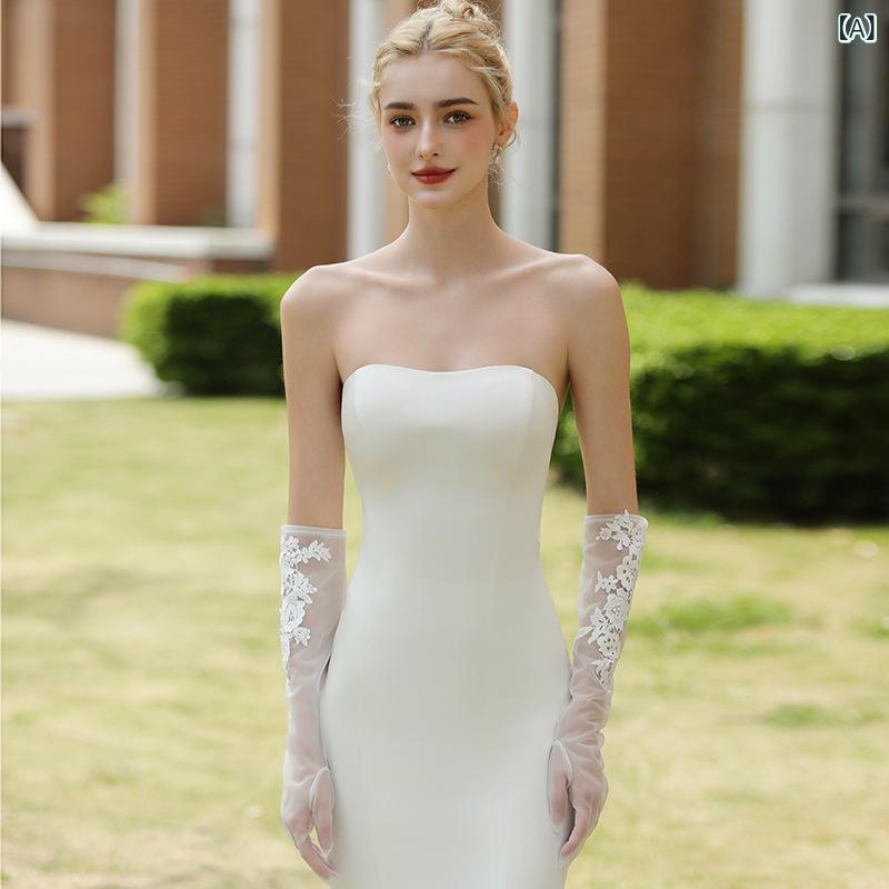 手袋 レディース ショート丈 レース チュール ニット グローブ 花嫁 結婚式 ウェディング 披露宴 二次..