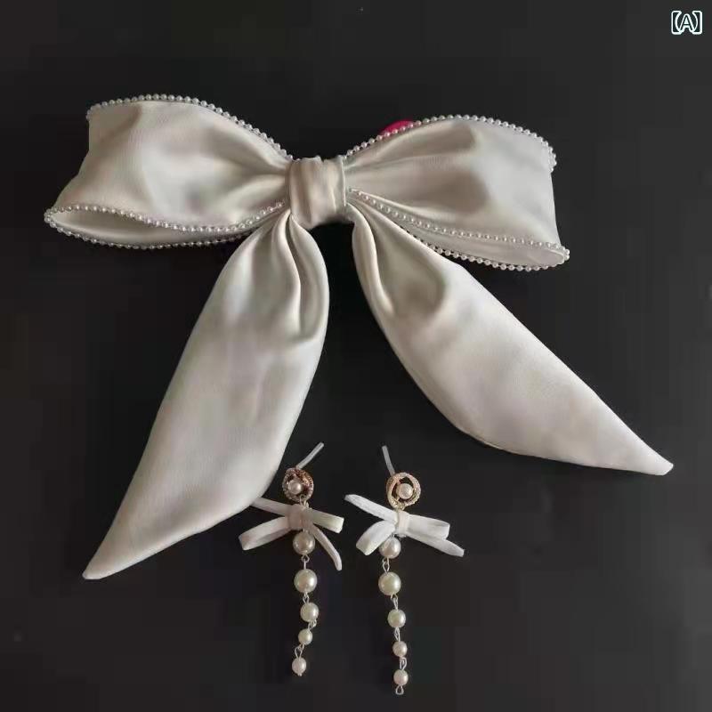 ヘアアクセサリー レディース サテン ワインレッド ボルドー リボン 蝶結び 大きめ サイドクリップ バ..