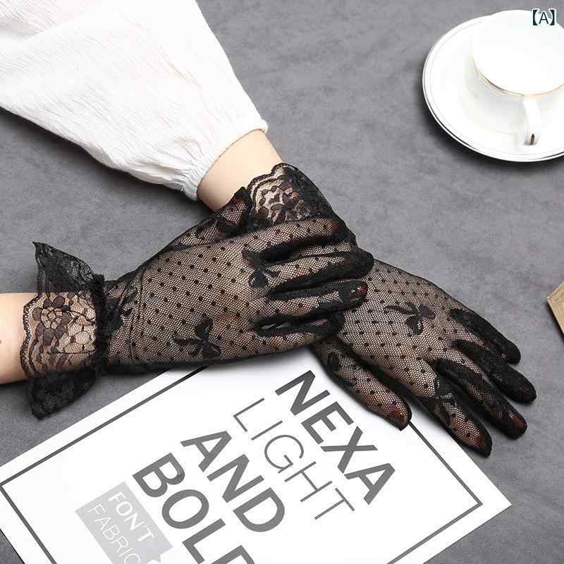 手袋 レディース 女性用 夏 サマー UVカット 紫外線対策 メッシュ レース リボン 黒 ブラック フォーマ..