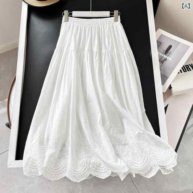 スカート レディース 春夏 ウエストゴム ハイウエスト レース 刺繍 ジャガード プリーツ Aライン ミモ..