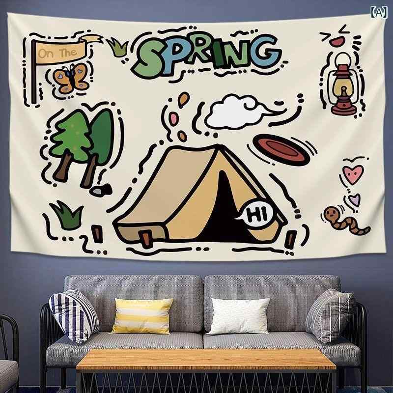 タペストリー 掛け布 手描き キャンプ ピクニック アウトドア バー カフェ 民泊 ゲストハウス かわいい..