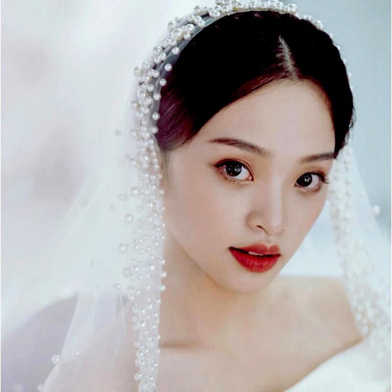 ウエディングベール レディース パール 4層 ウェーブ リボン ボリューム レトロ ヴィンテージ ブライダ..