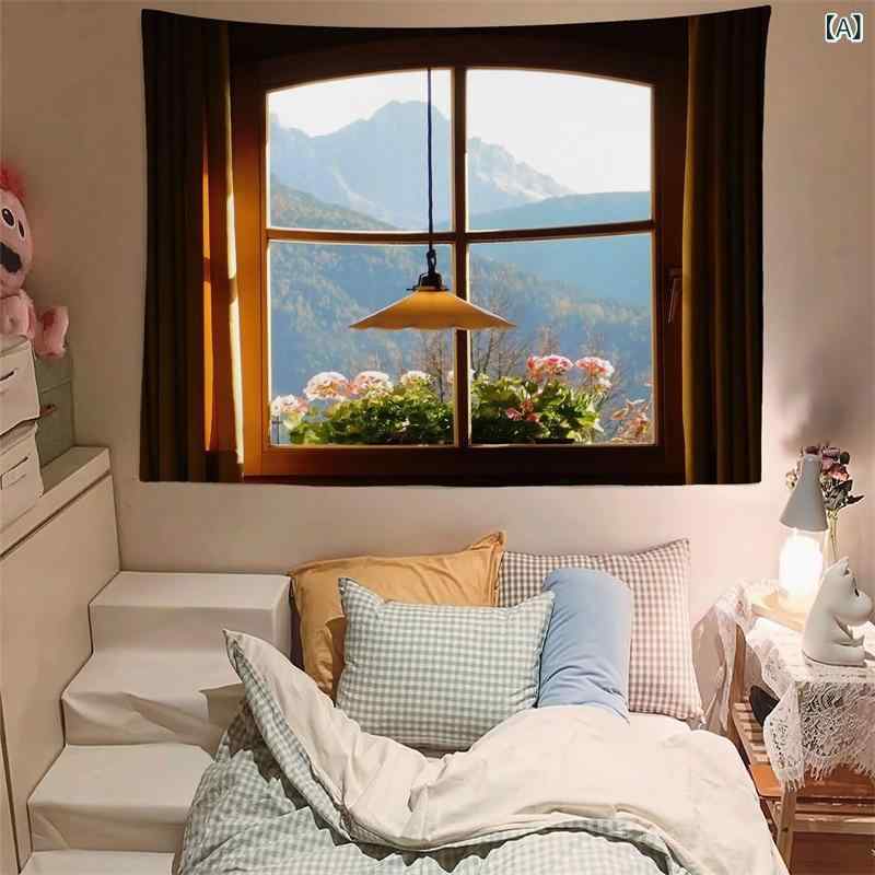 タペストリー 北欧風 窓からの景色 風景画 室内装飾 背景布 寝室 リビング ウォールデコ ポスター インスタ映え おしゃれ インテリア 模様替え ウォッシャブル ファブリック