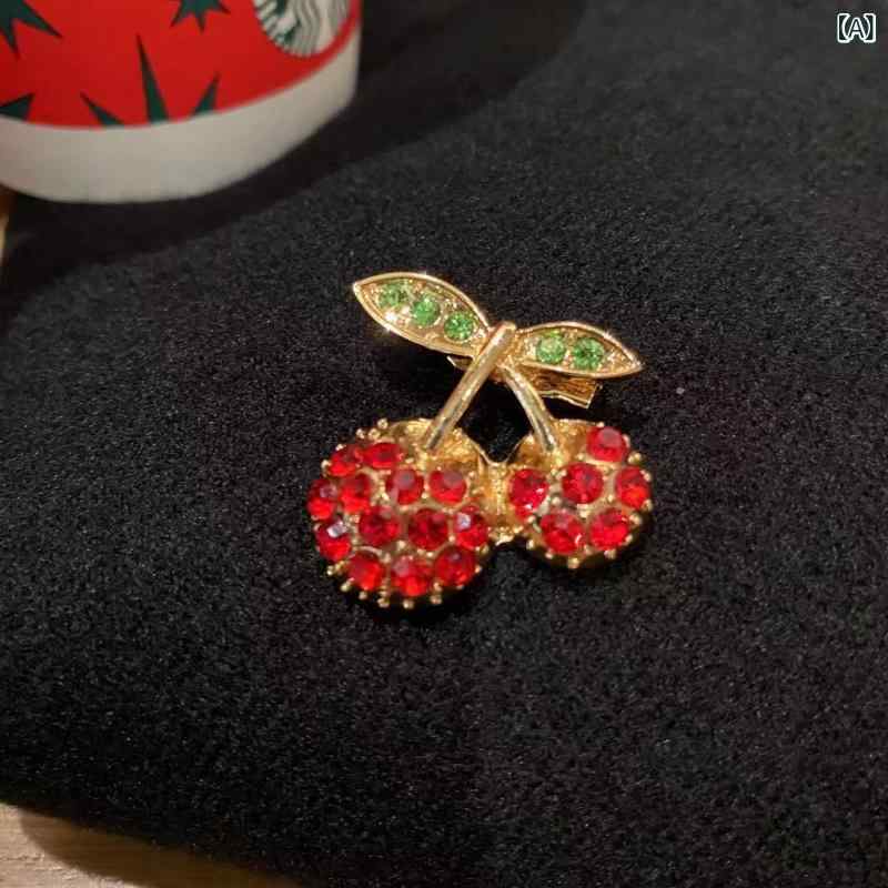 ブローチ レディース 女性用 かわいい さくらんぼ チェリー リボン 蝶々結び 韓国風 和風 高級感 合金製 エナメル ピン留め ストールクリップ 衣服固定 アクセント