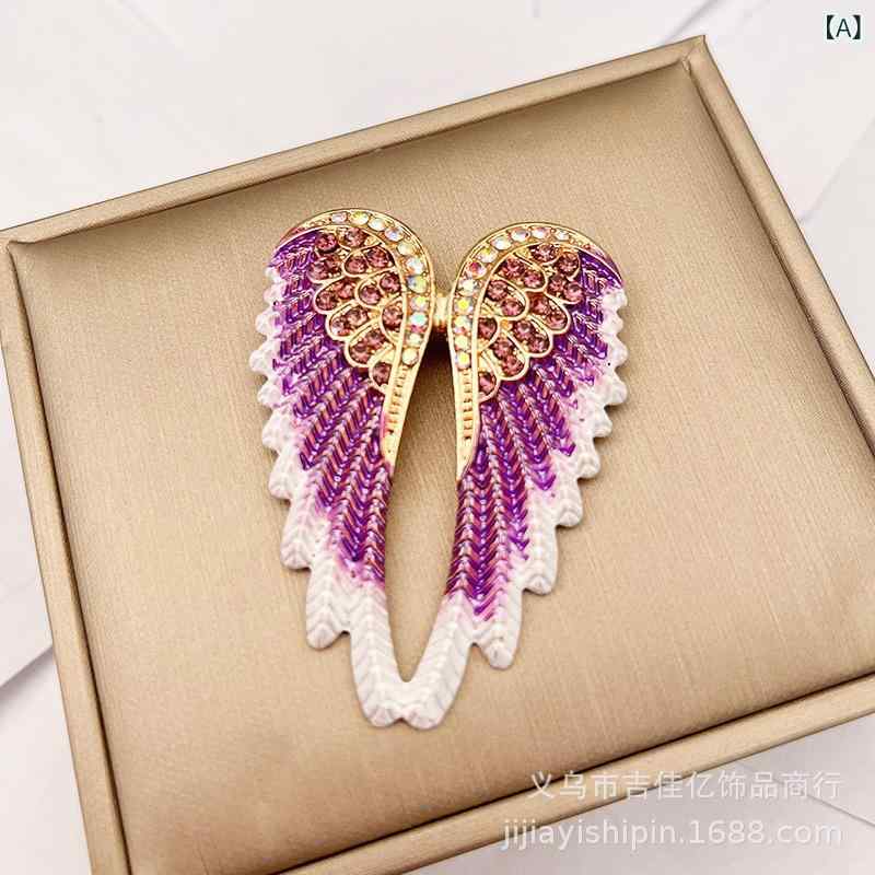 ブローチ レディース 欧米風 滴油加工 エナメル ラインストーン 天使の翼 羽根 ホワイト 合金製 レトロ..