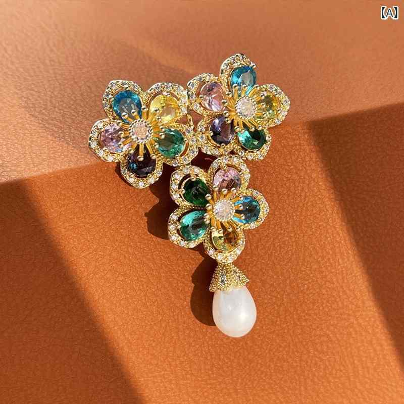 ブローチ レディース 女性用 蝶 バタフライ 花 ジルコニア パール カラフル 欧米風 レトロ ヴィンテー..